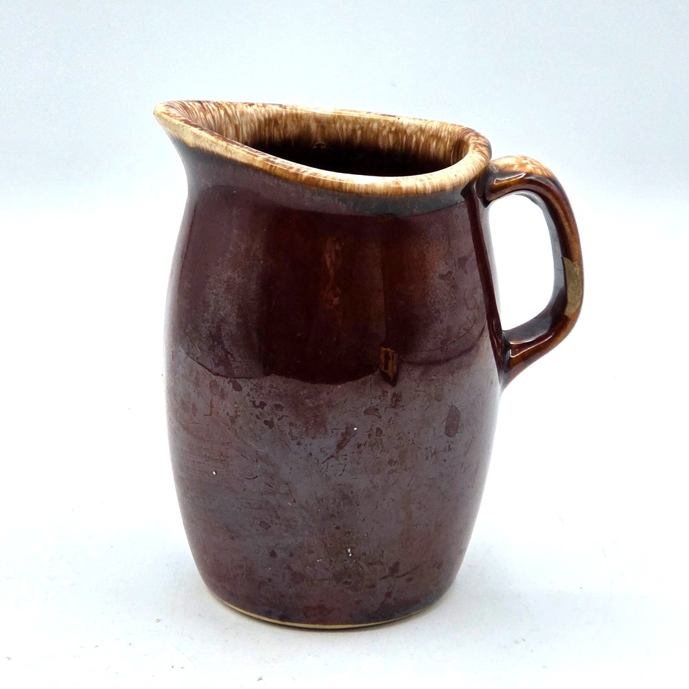 Vintage Hull Oven Proof Brown Drip Creamer Syrup Pitcher 4 1/2 " Made in USA